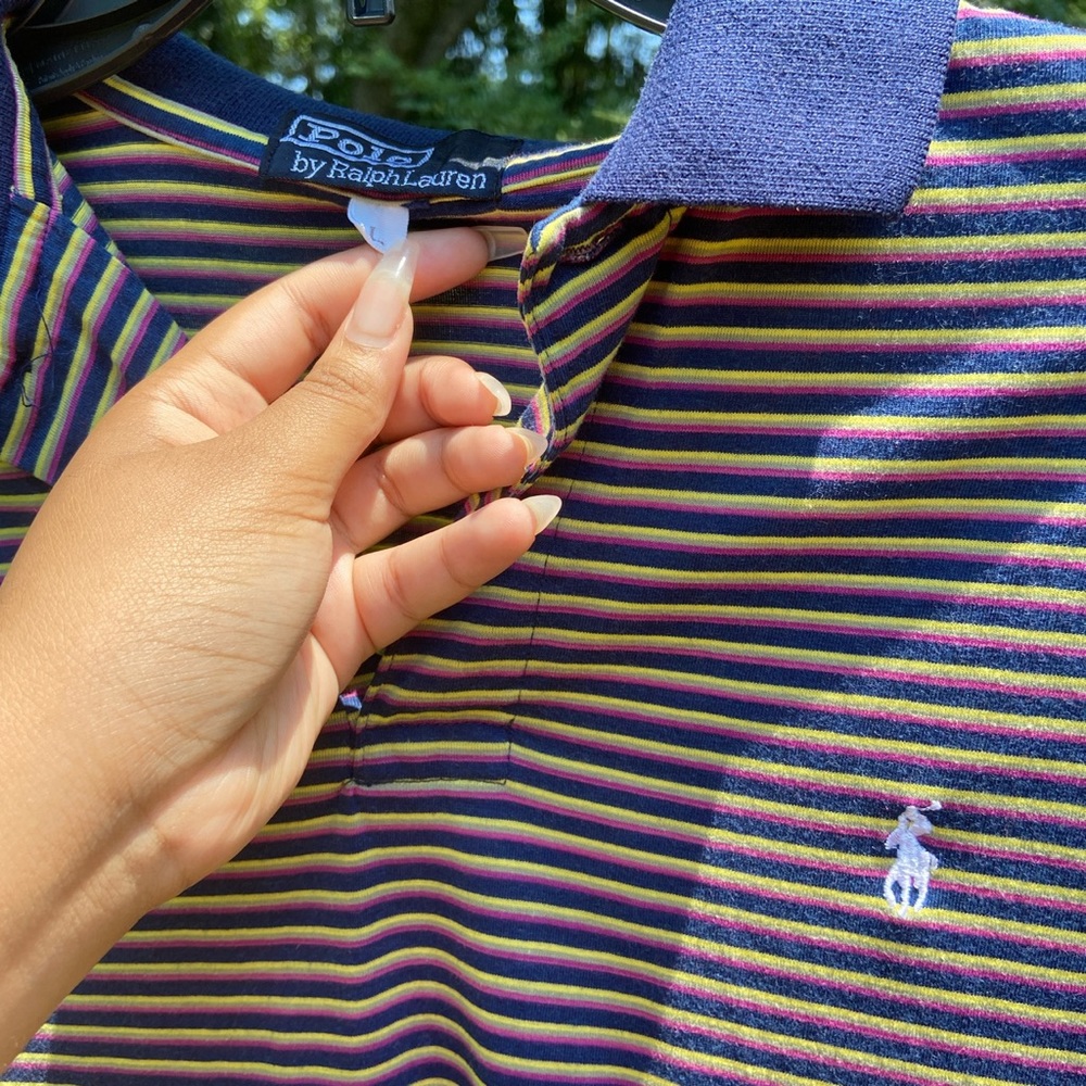80s Blue Long Sleeve Polo - Picture 2 of 3